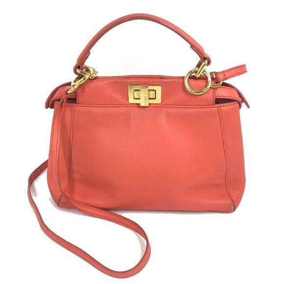 AUTHENTICITY GUARANTEED FENDI Mini Peekaboo 2way bag Salmon Pink - Picture 1 of 16